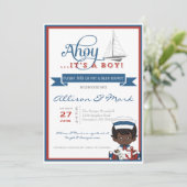Nautical African American Baby shower Invitation Kaart (Staand voorkant)