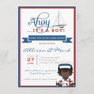 Nautical African American Baby shower Invitation Kaart