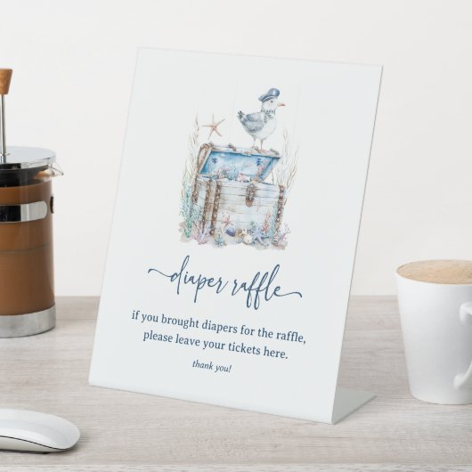 Nautical Ahoy Baby shower Luier Raffle Reclamebord Met Voetstuk (Insitu)