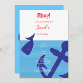 Nautical "Ahoy" Birthday Uitnodiging (Voorkant / Achterkant)
