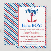 Nautical Ahoy Boy Baby shower Kaart (Voorkant / Achterkant)