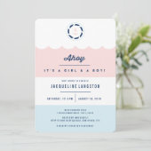 Nautical Ahoy Girl Boy Twins Baby shower nodigt ui Kaart (Staand voorkant)