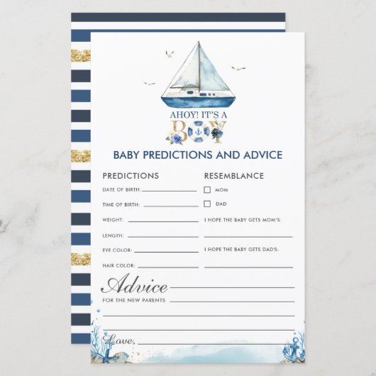 Nautical Ahoy Het is een Baby Predictions Advice (Voorkant / Achterkant)