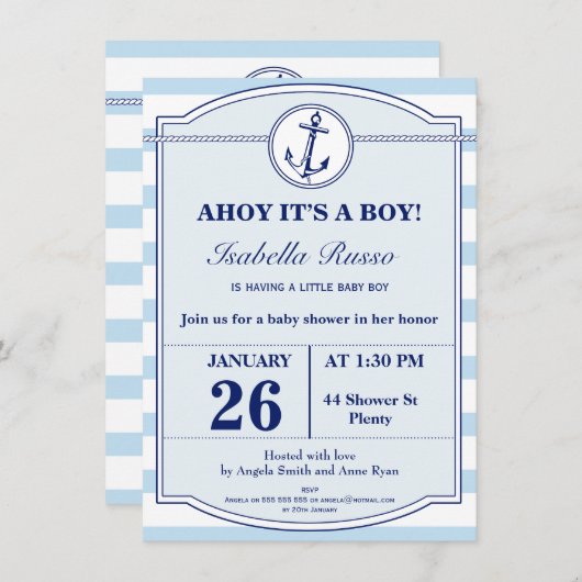 Nautical Ahoy Het is een Baby shower-uitnodiging Kaart (Voorkant / Achterkant)