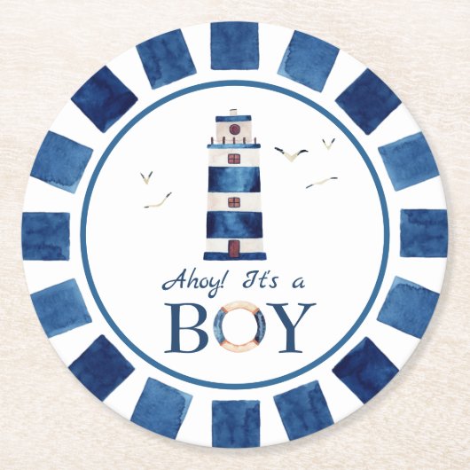 Nautical Ahoy! Het is een Baby shower van de Jonge Ronde Kartonnen Onderzetter (Voorkant)