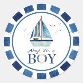 Nautical Ahoy! Het is een Baby shower van de Jonge Ronde Sticker (Voorkant)