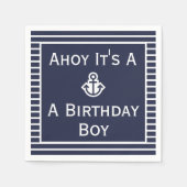 Nautical Ahoy Het is een Birthday Boy Striped Napk Servet (Voorkant)