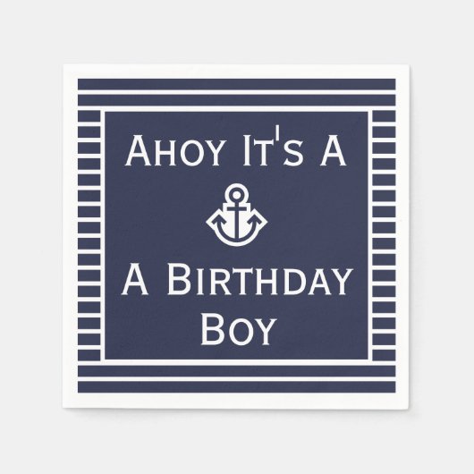 Nautical Ahoy Het is een Birthday Boy Striped Napk Servet (Voorkant)