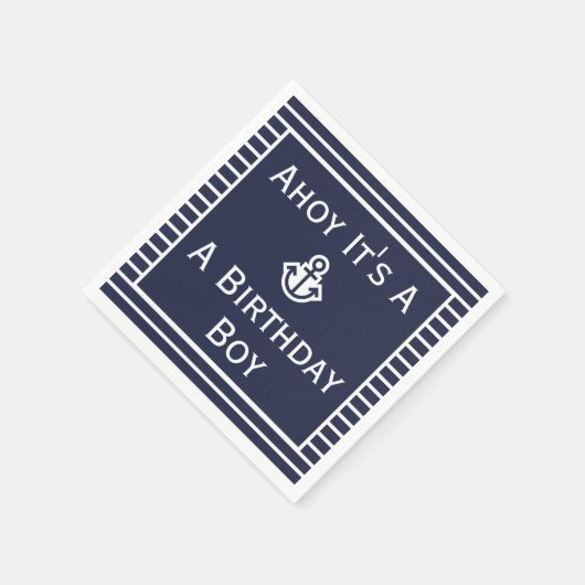 Nautical Ahoy Het is een Birthday Boy Striped Napk Servet (Hoek)
