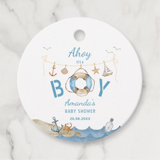 Nautical Ahoy Het is een Boy Baby shower Bedankjes Labels (Voorkant)