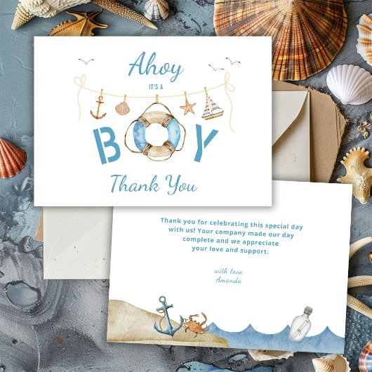 Nautical Ahoy Het is een Boy Baby shower Bedankkaart