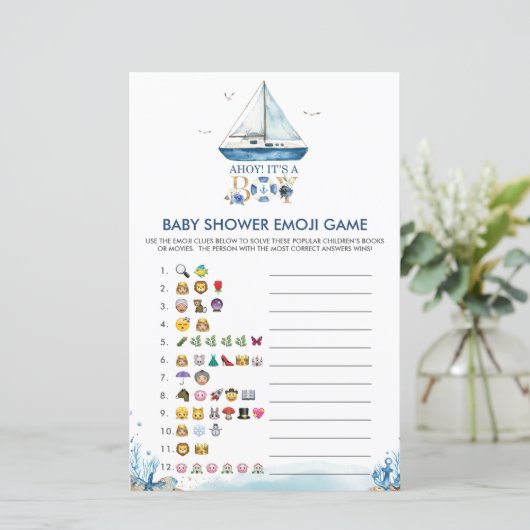 Nautical Ahoy Het is een Boy Baby shower Emoji Gam (Staand voorkant)