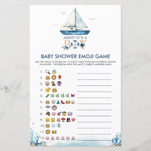 Nautical Ahoy Het is een Boy Baby shower Emoji Gam (Voorkant)