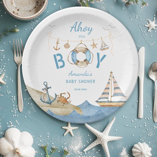 Nautical Ahoy Het is een Boy Baby shower Papieren Bordje