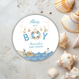 Nautical Ahoy Het is een Boy Baby shower Ronde Sticker