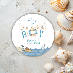Nautical Ahoy Het is een Boy Baby shower Ronde Sticker