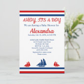 Nautical Ahoy Het is een Boy Red Navy Baby shower Aankondiging (Staand voorkant)