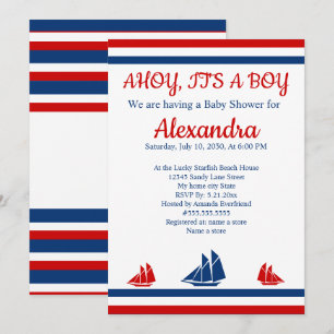 Nautical Ahoy Het is een Boy Red Navy Baby shower Aankondiging