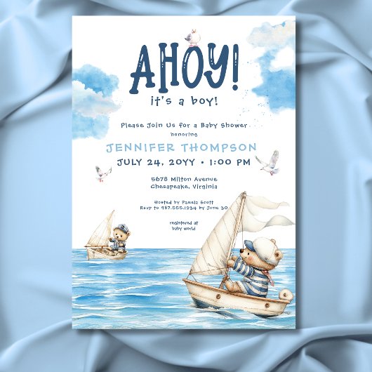 Nautical Ahoy Het is een Boy Sailor Beren Baby sho Kaart