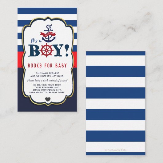 Nautical Ahoy Het is een Jongen Baby shower die ee Informatiekaartje (Voorkant / Achterkant)