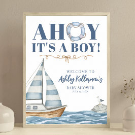 Nautical Ahoy Het is een Jongen Baby shower Poster