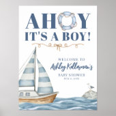 Nautical Ahoy Het is een Jongen Baby shower Poster (Voorkant)