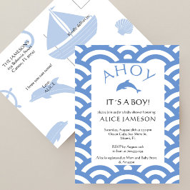 Nautical Ahoy Het is een jongen Baby shower uitnod Briefkaart