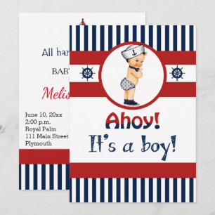 Nautical Ahoy Het is een Jongen Baby shower Uitnod Kaart