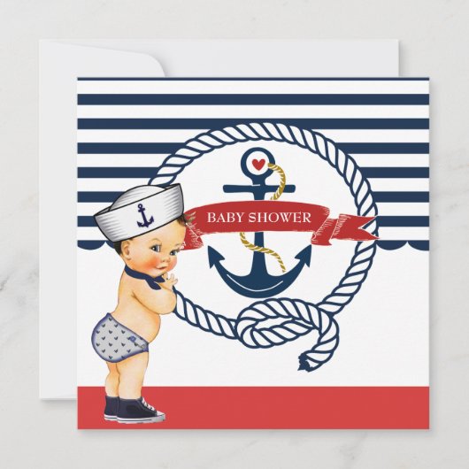 Nautical Ahoy Het is een Jongen Baby shower Uitnod Kaart (Voorkant)