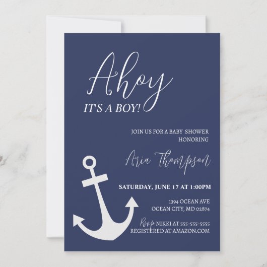 Nautical Ahoy Het is een Jongen Baby shower Uitnod Kaart (Voorkant)