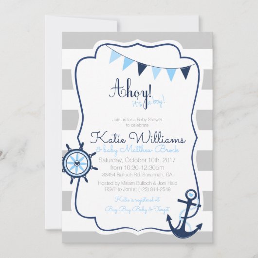 Nautical Ahoy is een Boy Baby shower Kaart (Voorkant)