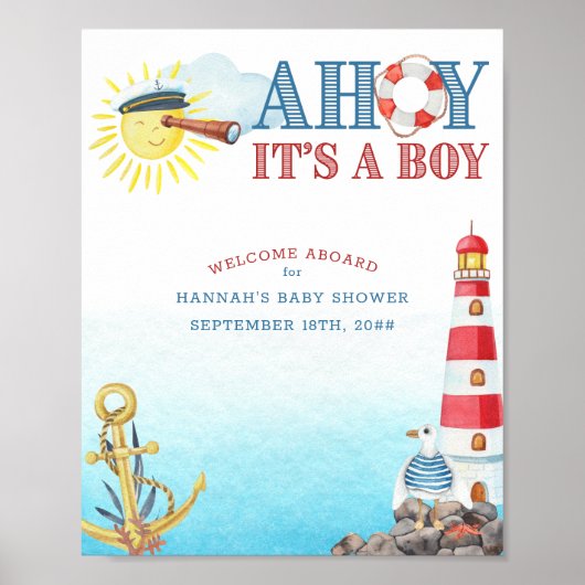 Nautical Ahoy is een Boy Baby shower Welcome Poster (Voorkant)