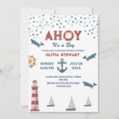Nautical Ahoy is een jongen Baby shower Uitnodigin Kaart (Voorkant)