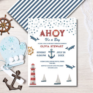 Nautical Ahoy is een jongen Baby shower Uitnodigin Kaart