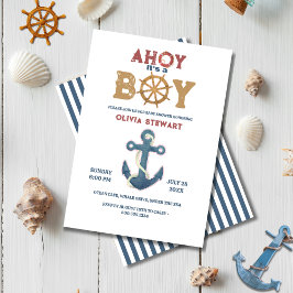Nautical Ahoy is een jongen Baby shower Uitnodigin Kaart