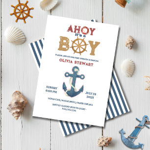 Nautical Ahoy is een jongen Baby shower Uitnodigin Kaart
