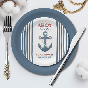 Nautical Ahoy is een jongen Baby shower Uitnodigin Papieren Bordje
