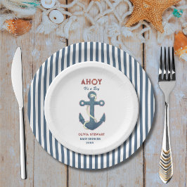 Nautical Ahoy is een jongen Baby shower Uitnodigin Papieren Bordje