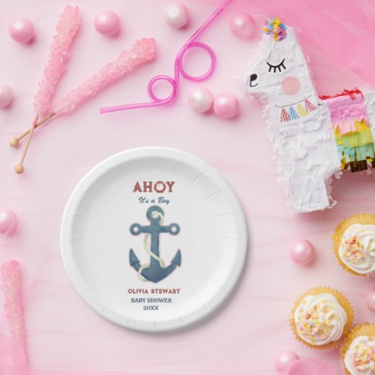 Nautical Ahoy is een jongen Baby shower Uitnodigin Papieren Bordje (Feest)