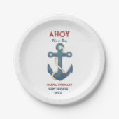 Nautical Ahoy is een jongen Baby shower Uitnodigin Papieren Bordje (Voorkant)