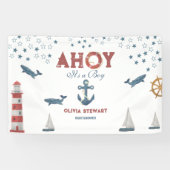 Nautical Ahoy is een jongen Baby Welkomstdouche Spandoek (Horizontaal)