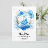 Nautical Ahoy: Nautisch Thema Jongen Baby shower Bedankkaart (Staand voorkant)