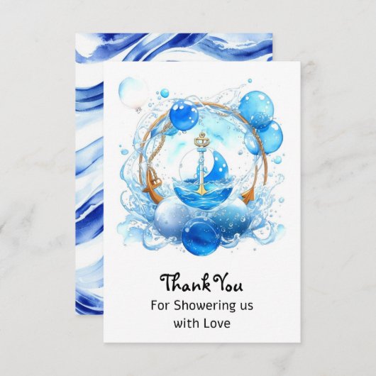 Nautical Ahoy: Nautisch Thema Jongen Baby shower Bedankkaart (Voorkant / Achterkant)