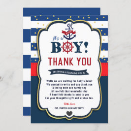 Nautical Ahoy Red Navy Baby shower - Hartelijk dan Kaart