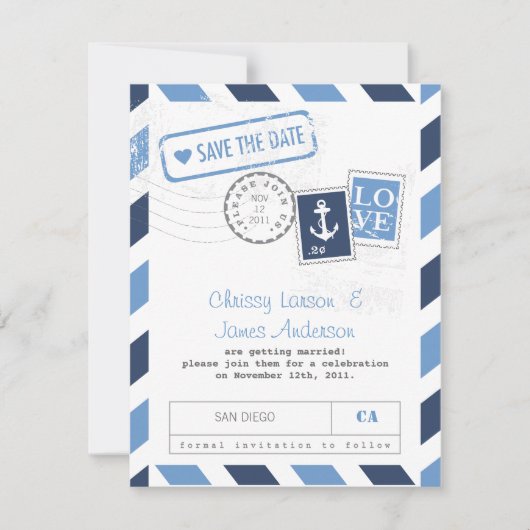 Nautical Airmail Card Save the Date (Voorkant)