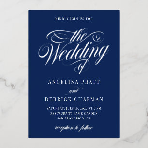 Nautical All in One Wedding Calligraphy Silver Folie Uitnodiging