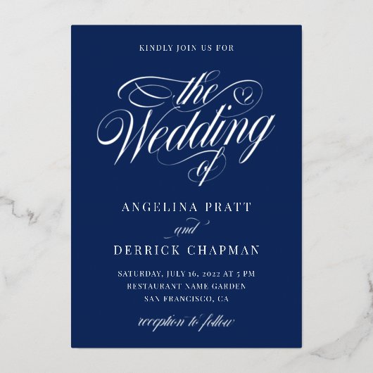 Nautical All in One Wedding Calligraphy Silver Folie Uitnodiging (Voorkant)