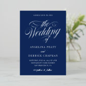 Nautical All in One Wedding Calligraphy Silver Folie Uitnodiging (Staand Voorkant)