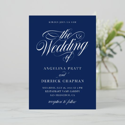 Nautical All in One Wedding Calligraphy Silver Folie Uitnodiging (Staand Voorkant)