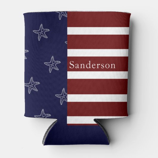 Nautical American vlag Red White Blue Starfish: Blikjeskoeler (Voorkant)